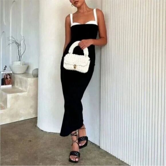 Reformation Nelle Knit Dress – Black & White Midi Tank Dress Size L NWT - Picture 2 of 8